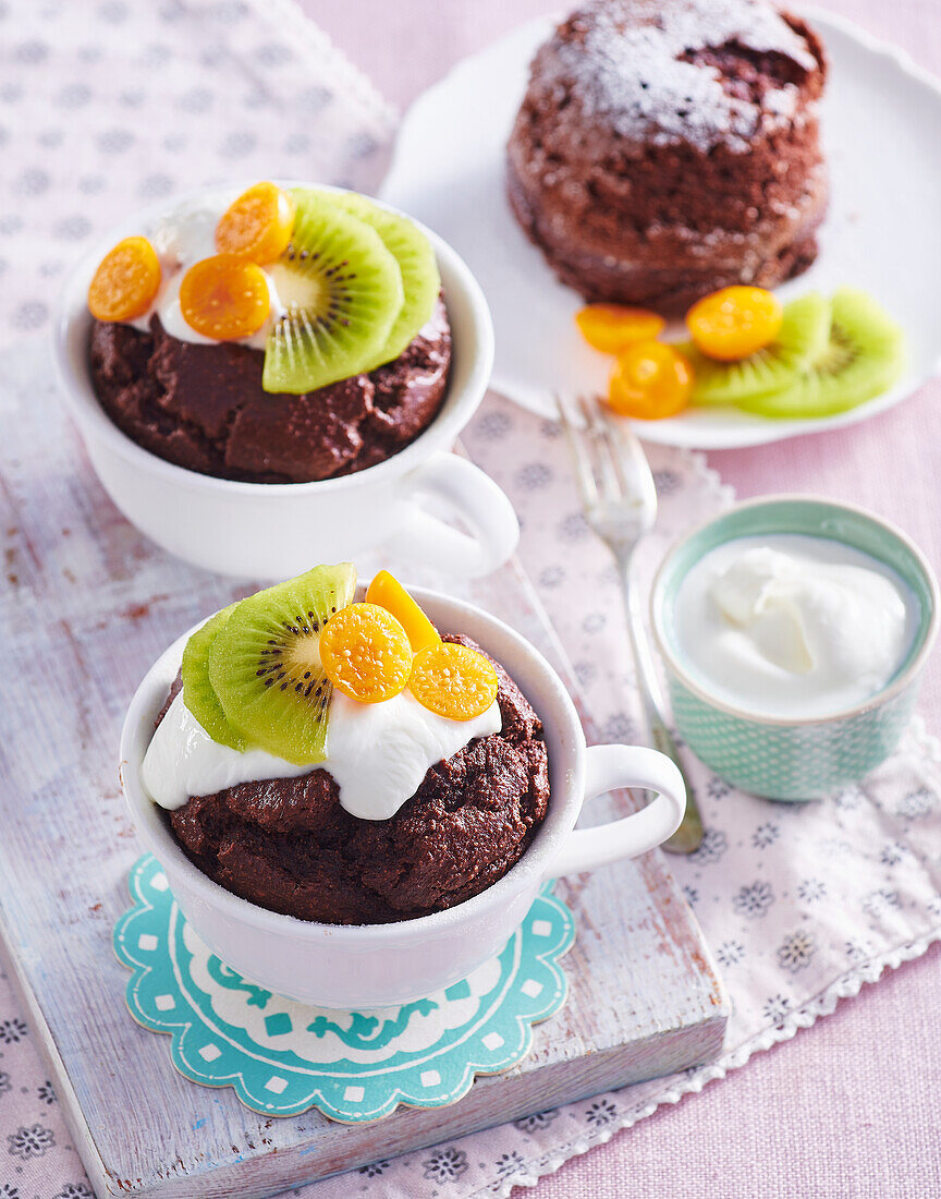 Coconut mug cake with yogurt and fruit