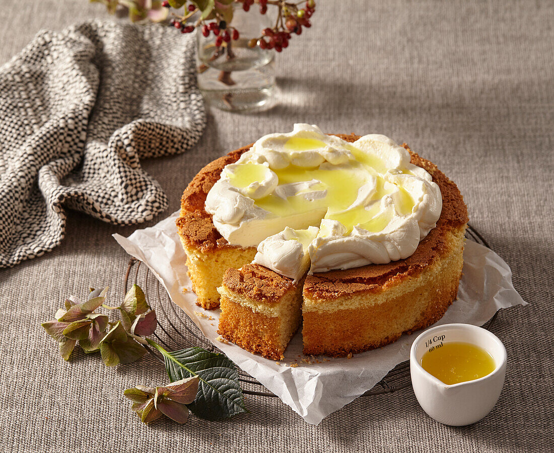 Lemon cake with whipped cream
