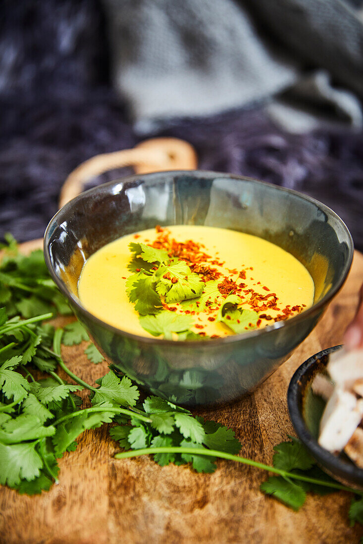 Curry soup with cilantro