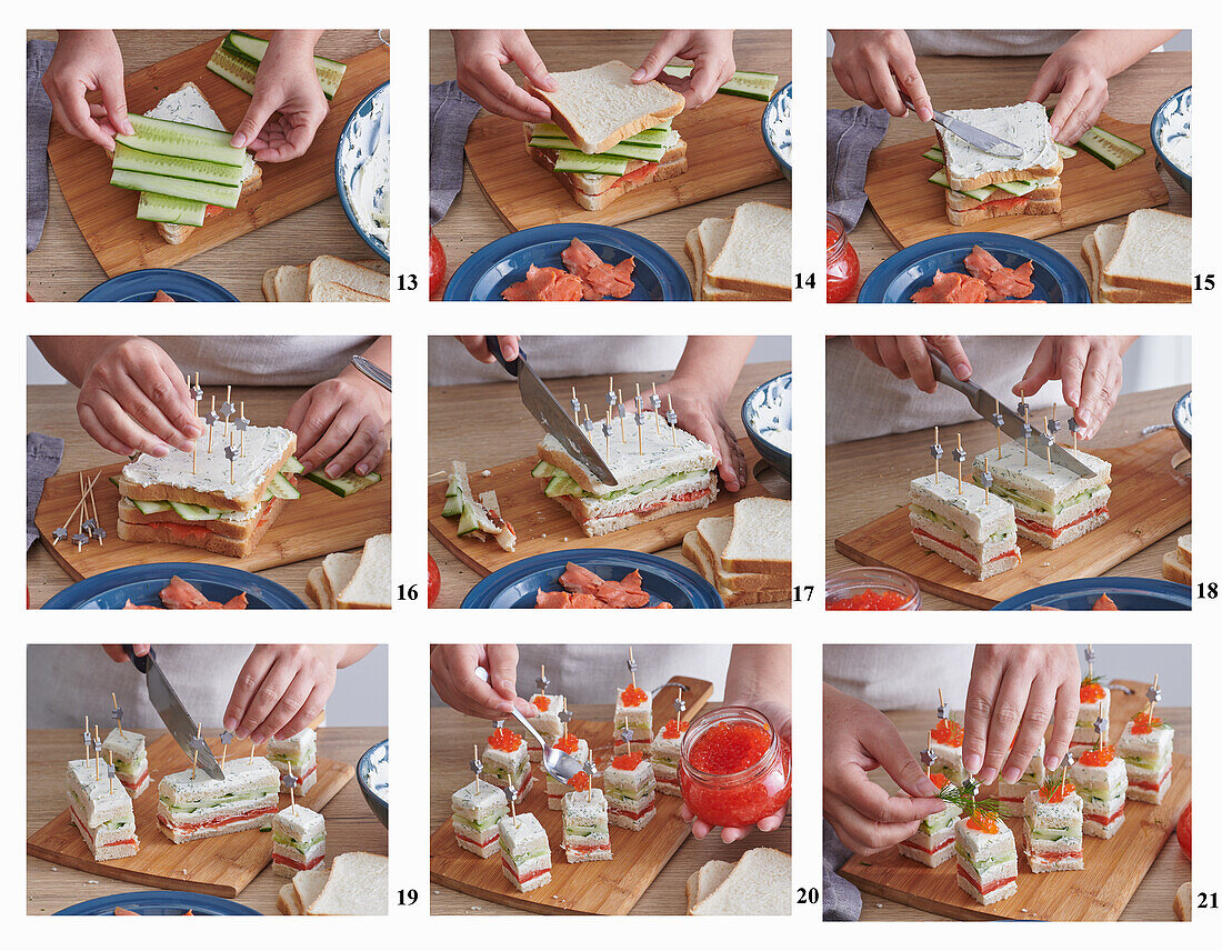 Mini-Sandwiches mit Räucherlachs zubereiten