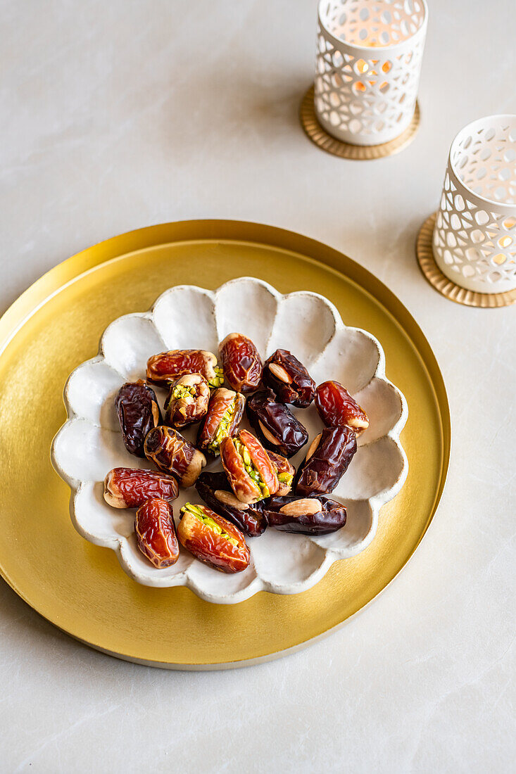 Dates stuffed with pistachios and almonds