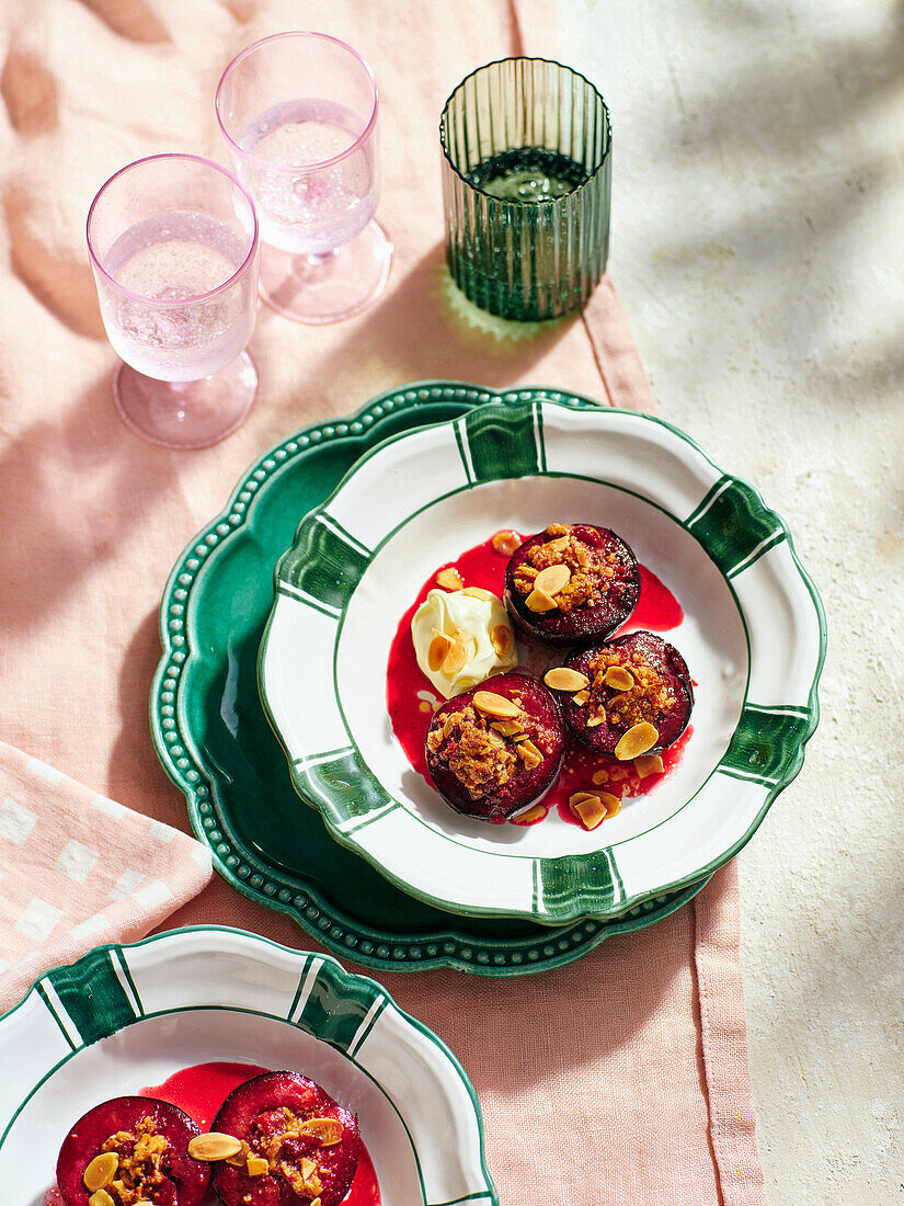 Amaretti-filled roasted plums with marsala