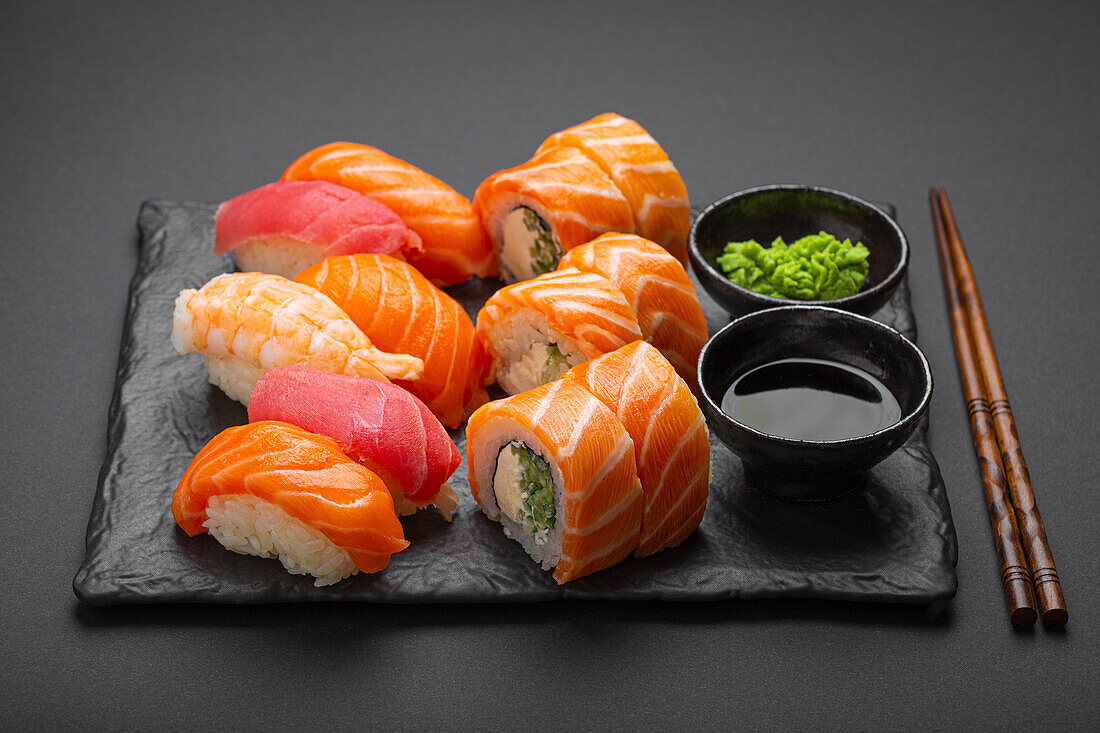 Nigiri sushi and Philadelphia rolls