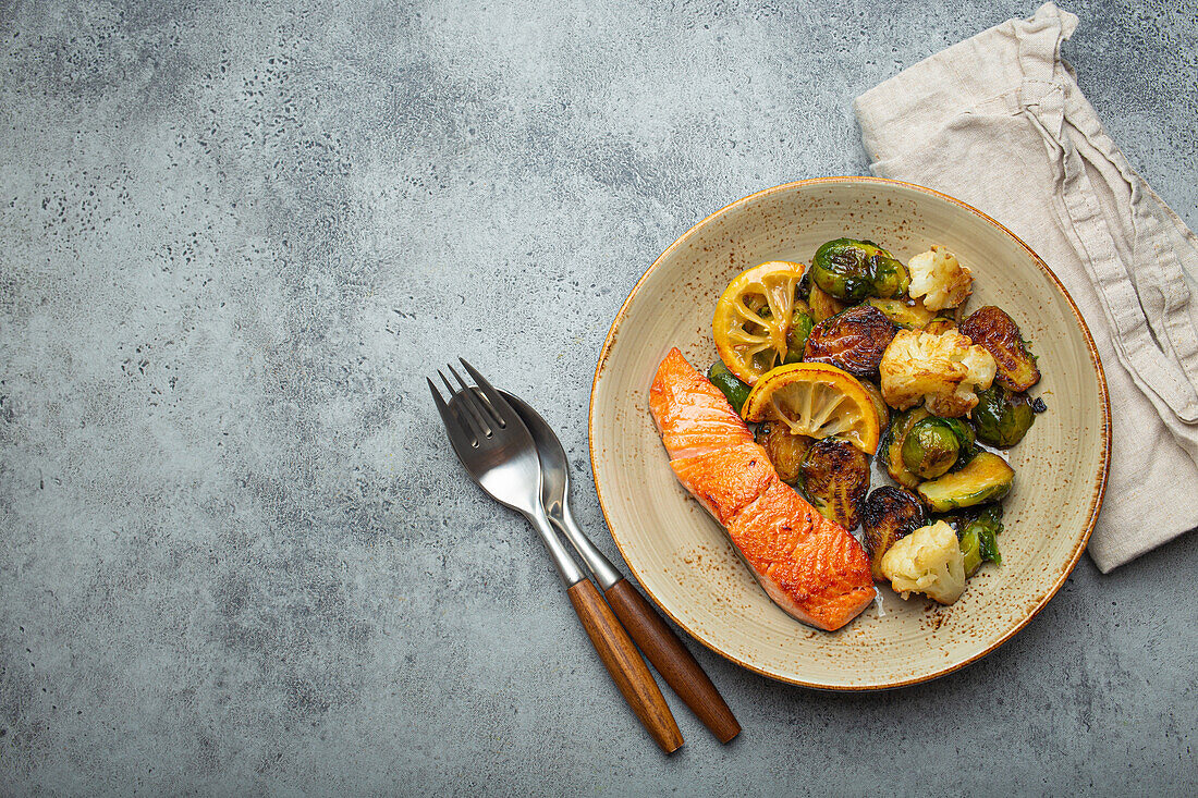 Salmon fillet with grilled brussels sprouts