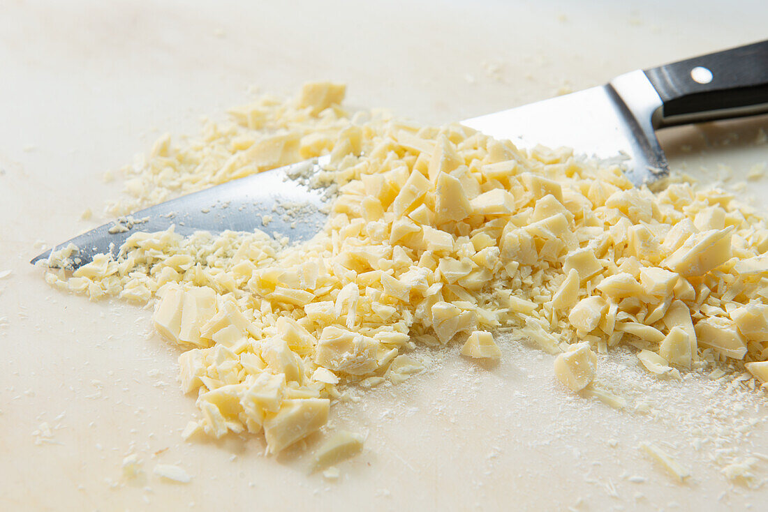 White chocolate being chopped
