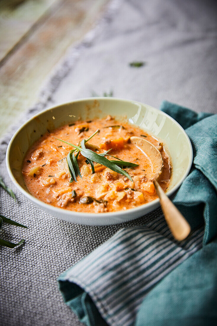 Minced meat and tomato soup