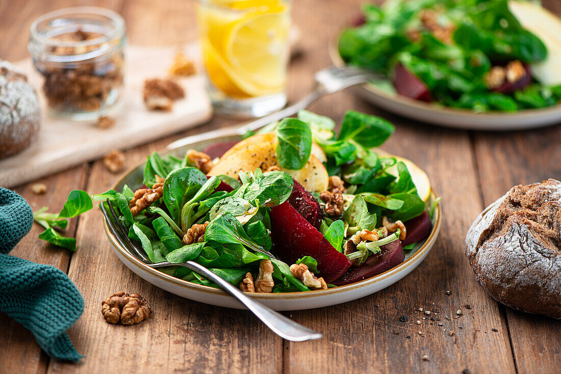 Beetroot and apple salad with walnuts