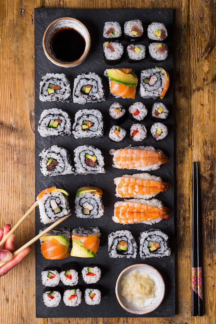 Platter of sushi