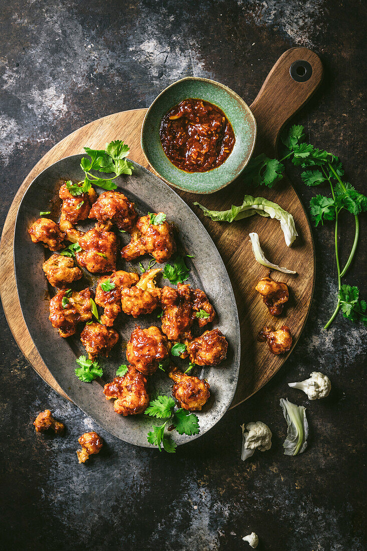 Deep fried spicy cauliflower florets