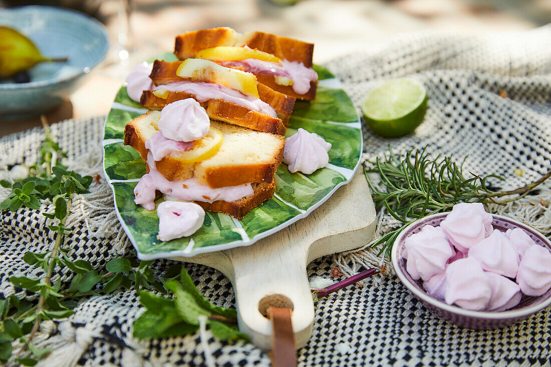 Sweet lemon cake sandwich with meringue