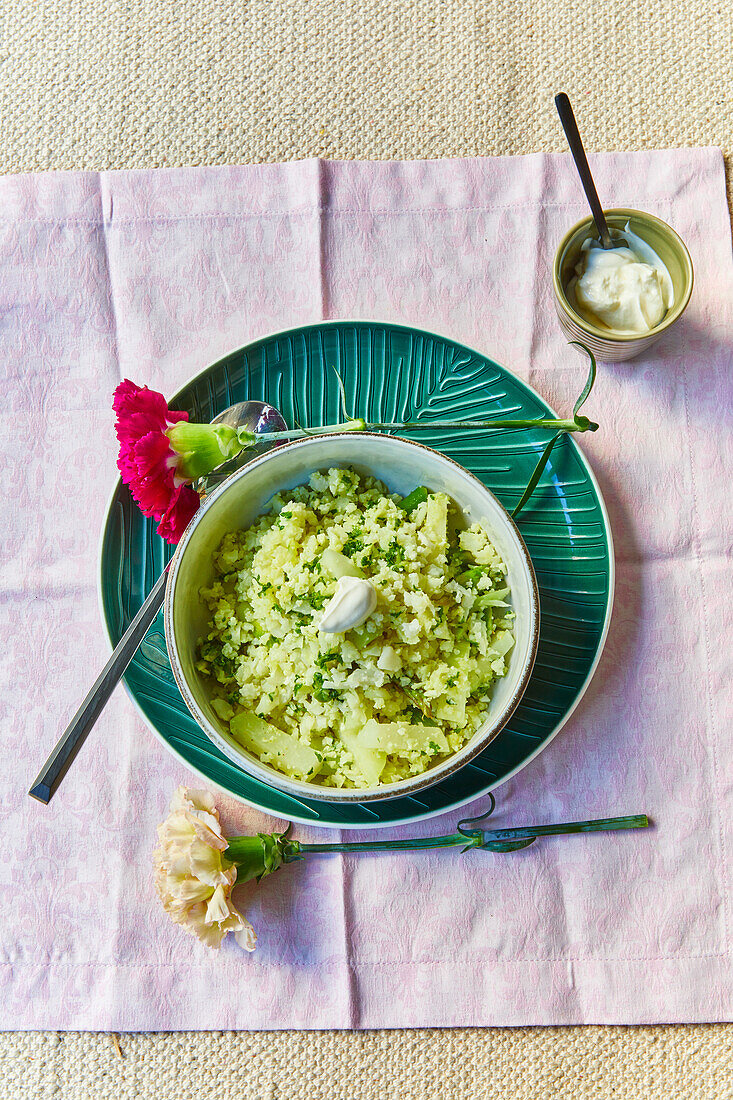 Chopped cauliflower salad with herbs