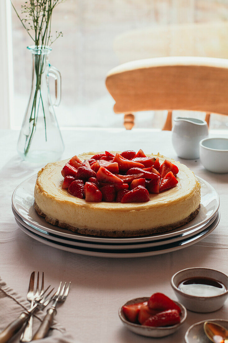 New York Cheesecake mit Erdbeeren
