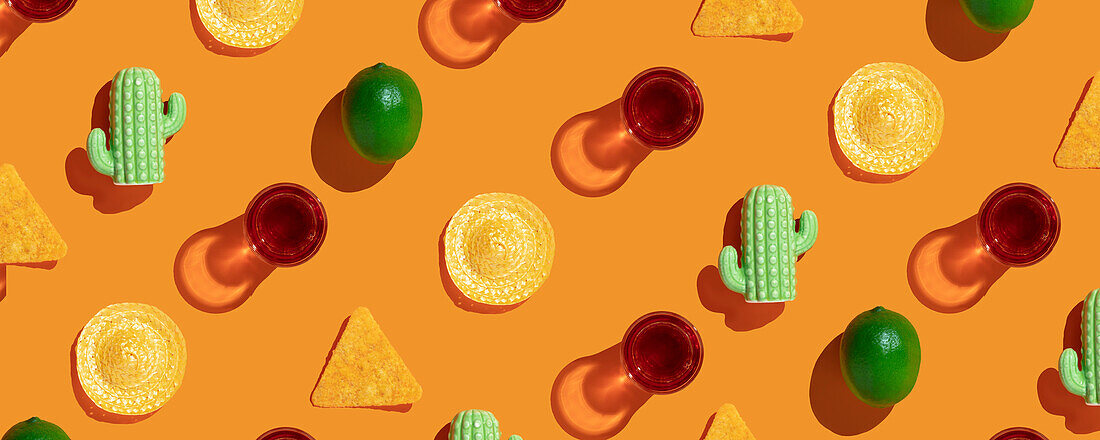 Muster im mexikanischen Stil auf orangefarbenem Untergrund