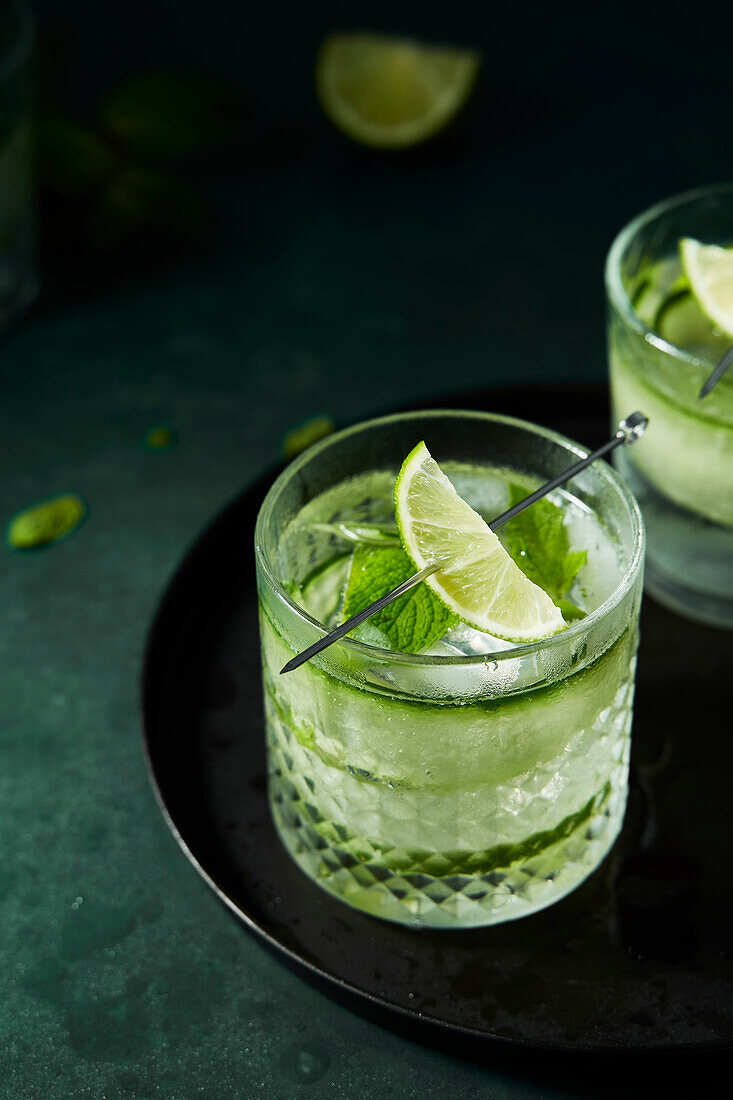 Gin and tonic with cucumber and lime