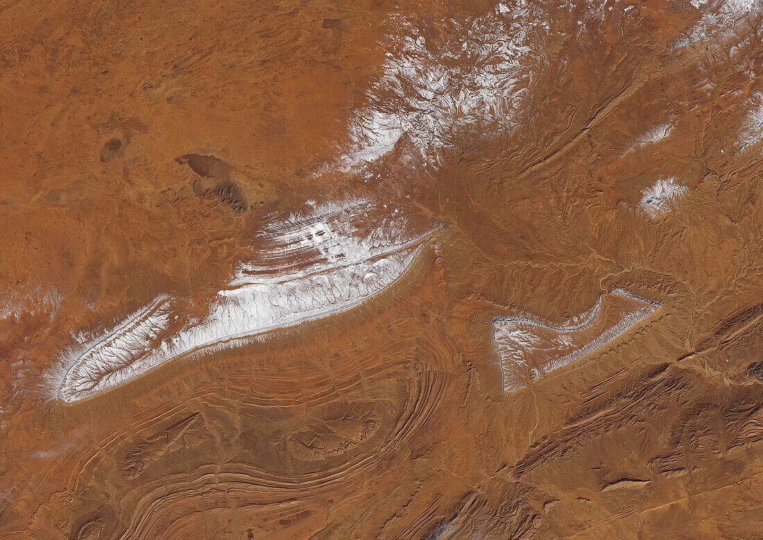 Snow in the Sahara desert, satellite image