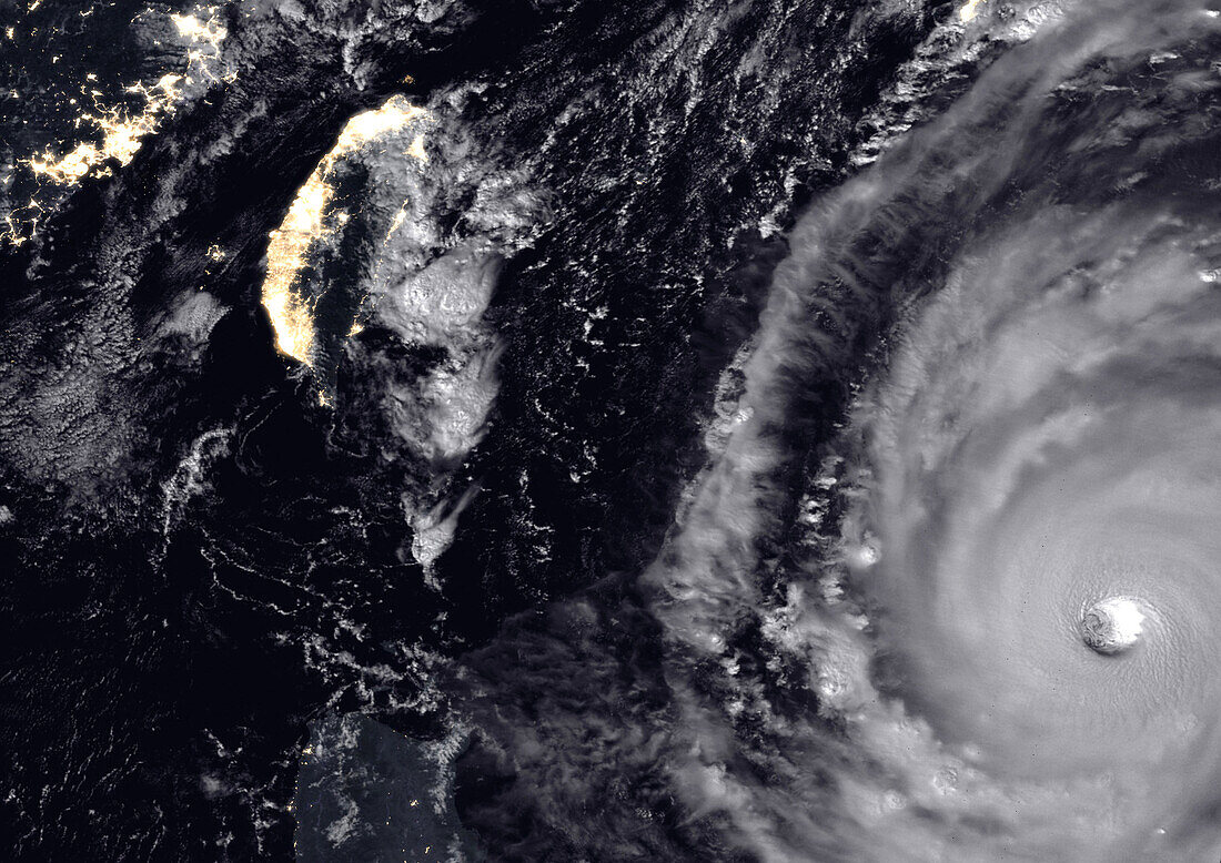 Super Typhoon Trami neared Taiwan by night, satellite image