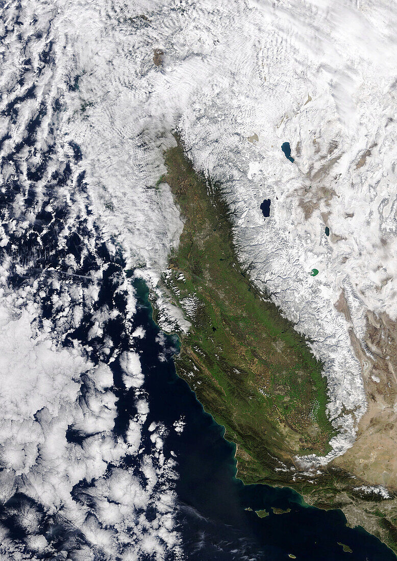 Snowpack in Sierra Nevada, USA, satellite image