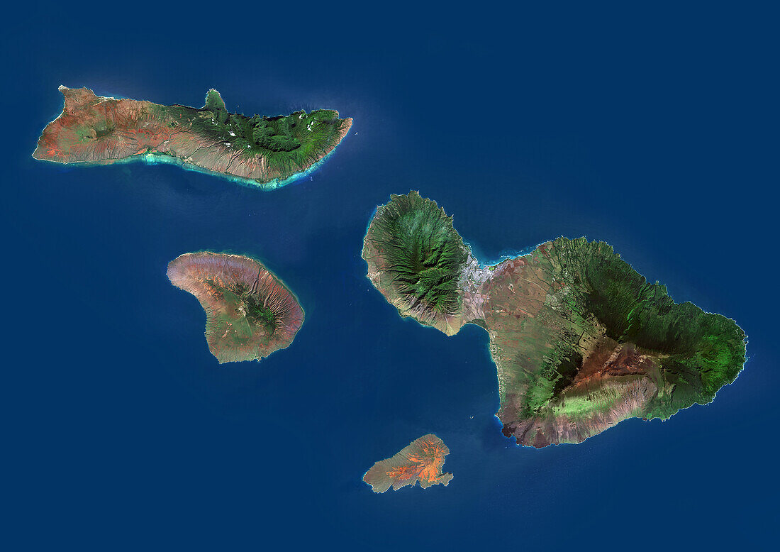 Maui, Molokai, Lanai and Kahoolawe, Hawaii, satellite image