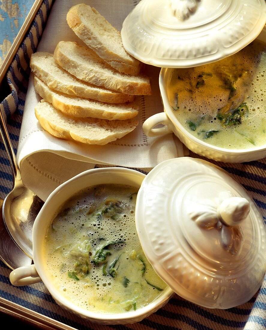 Two Crocks of Spinach Soup