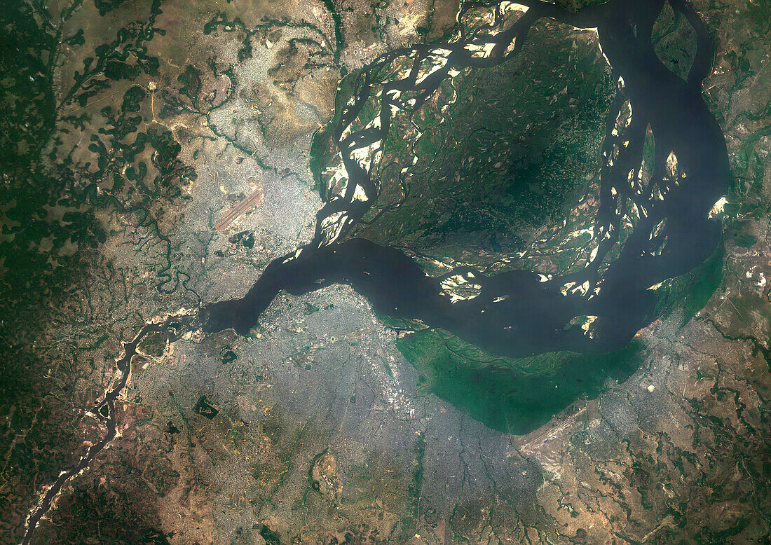 Kinshasa and Brazzaville, DRC, satellite image