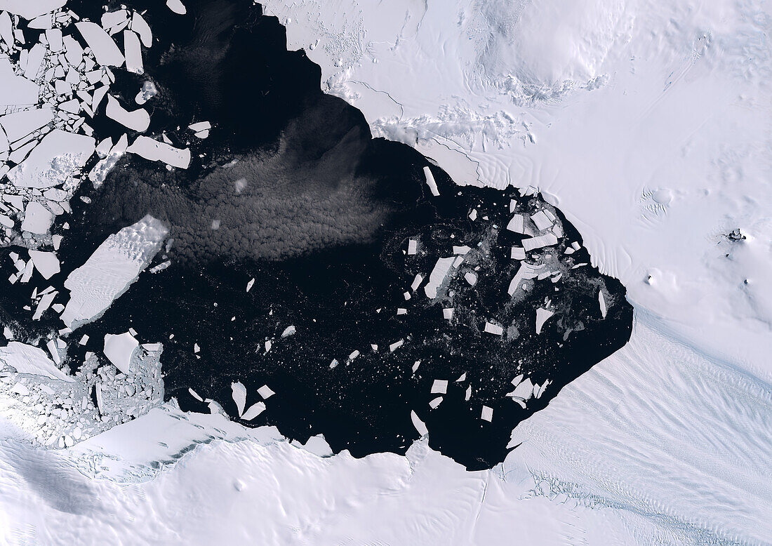 Breakup of ice pack, Antarctica, satellite image