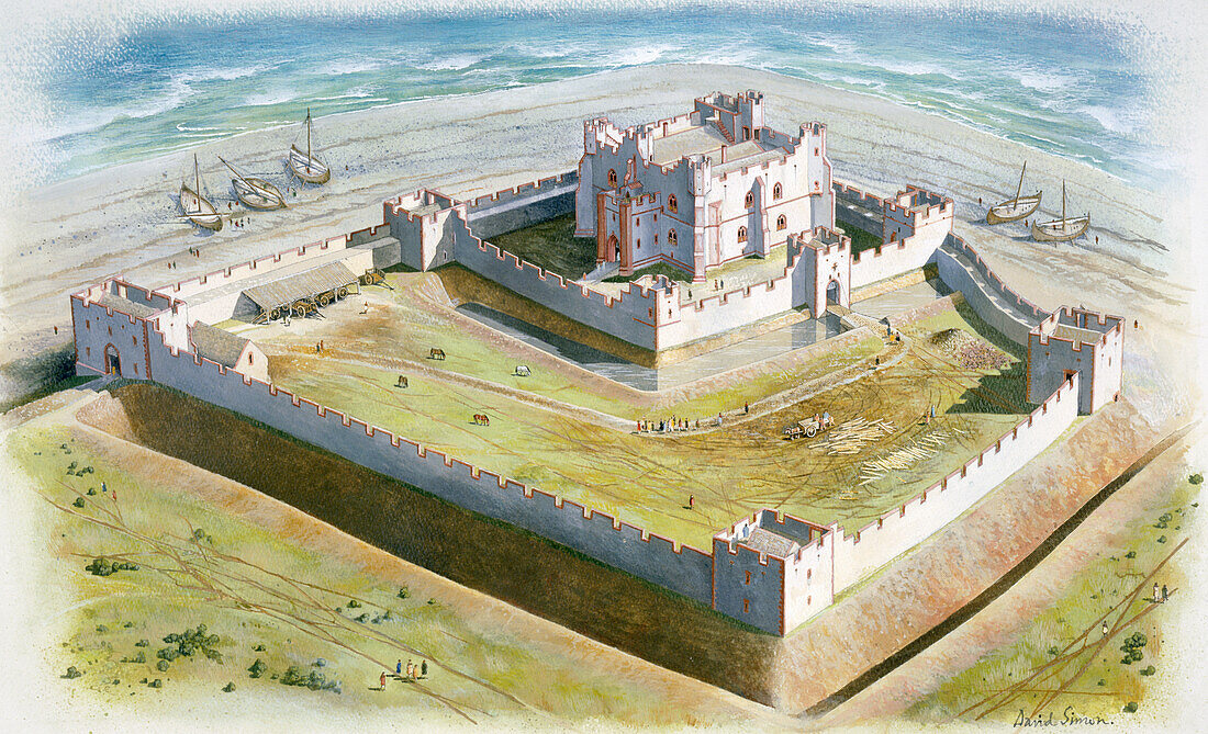 Piel Castle, 14th century, illustration