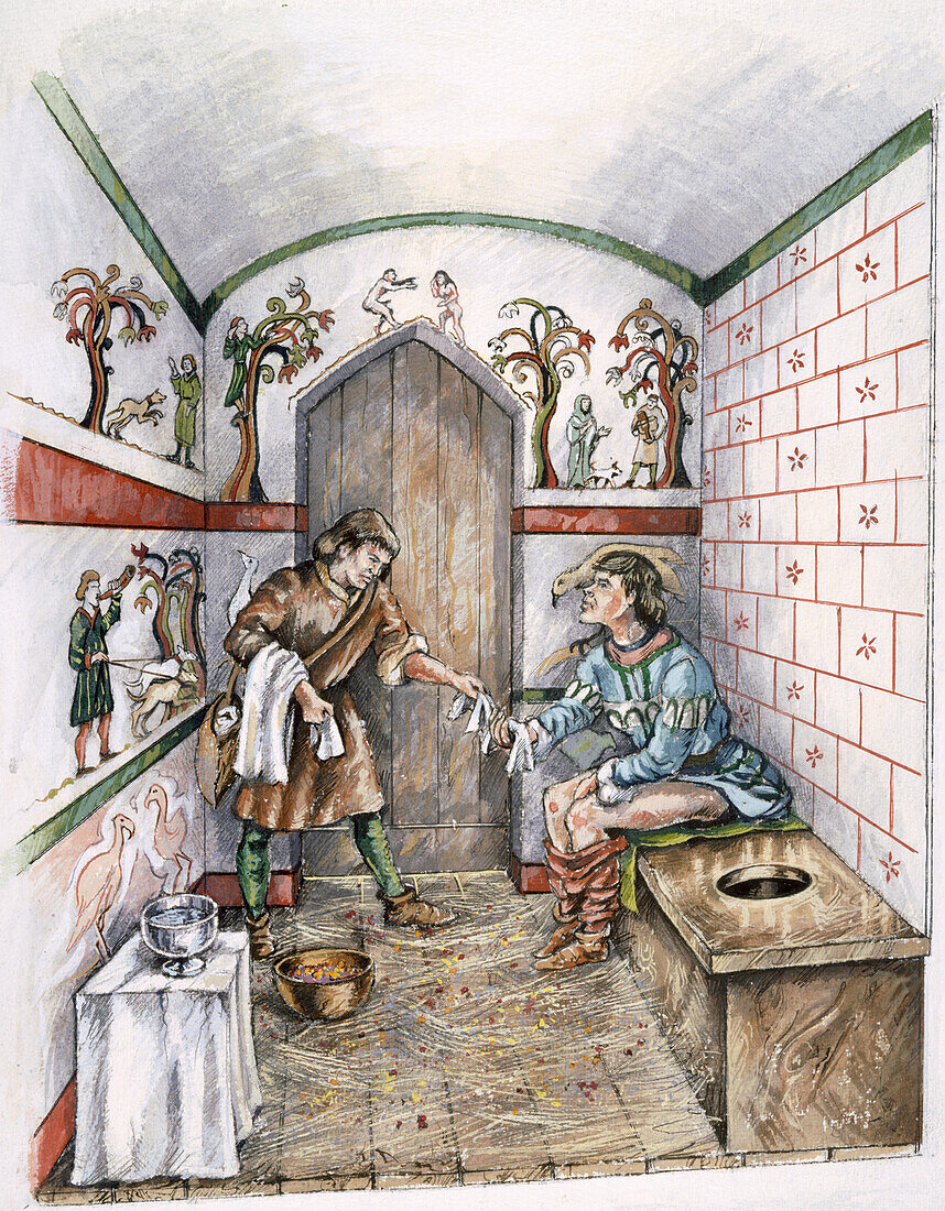Medieval latrine, c1350, illustration