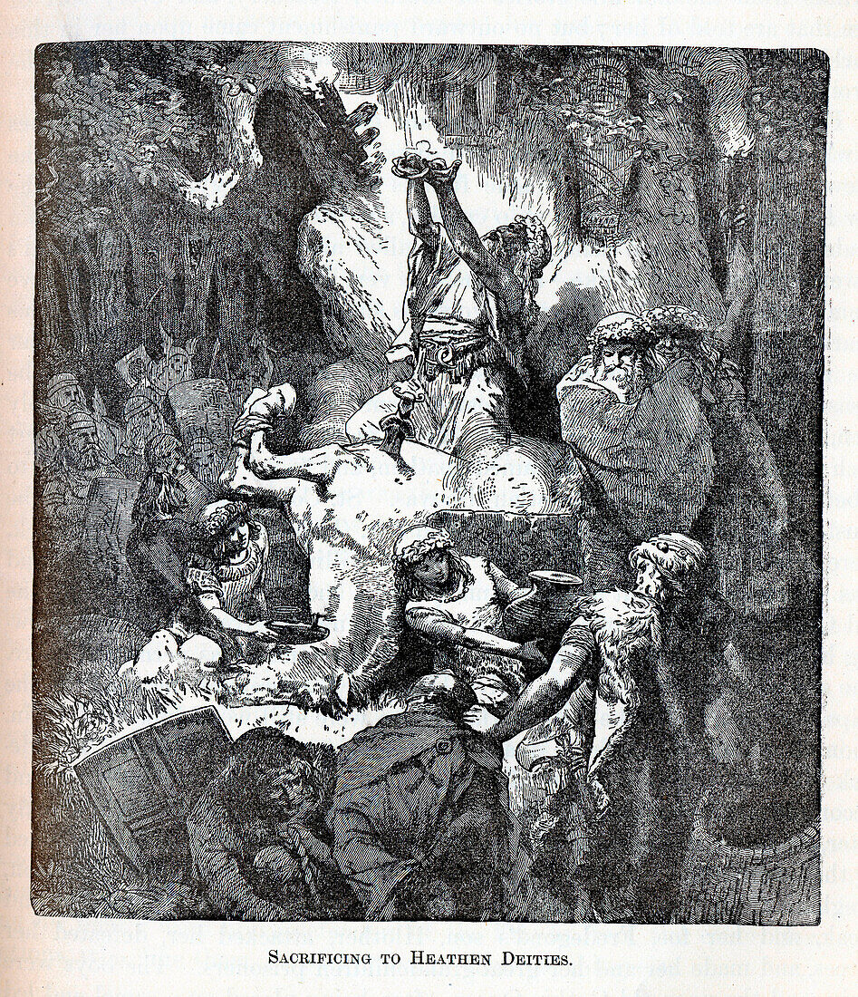 Sacrificing to heathen deities, illustration