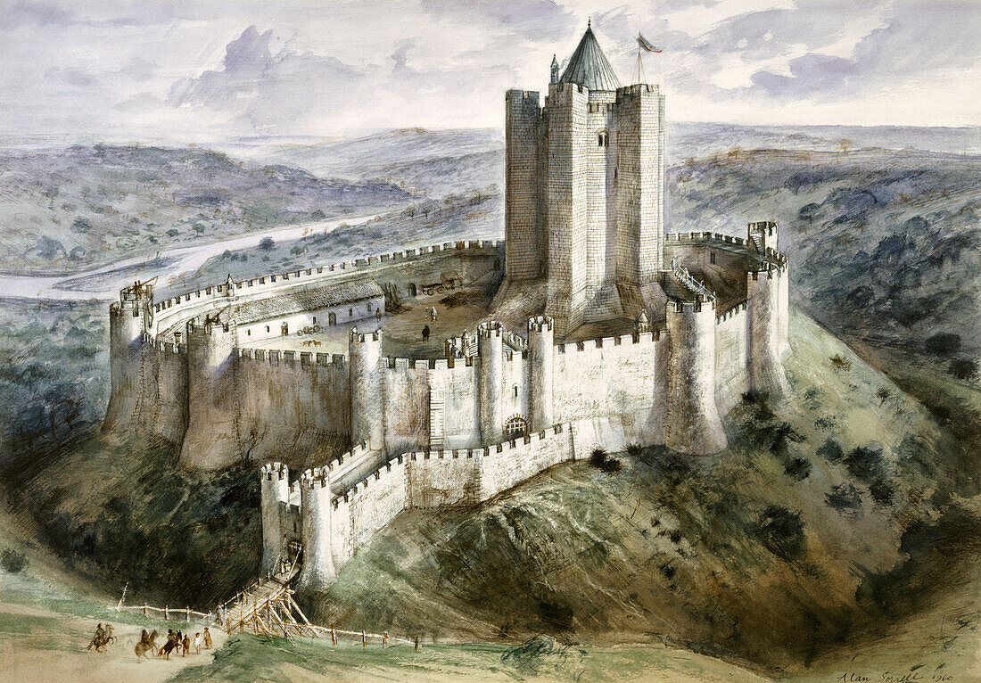 Conisbrough Castle, 13th century, illustration