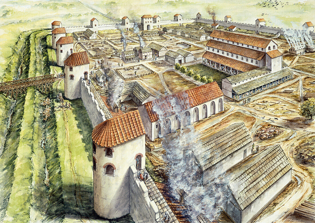 Portchester Castle, AD345, illustration