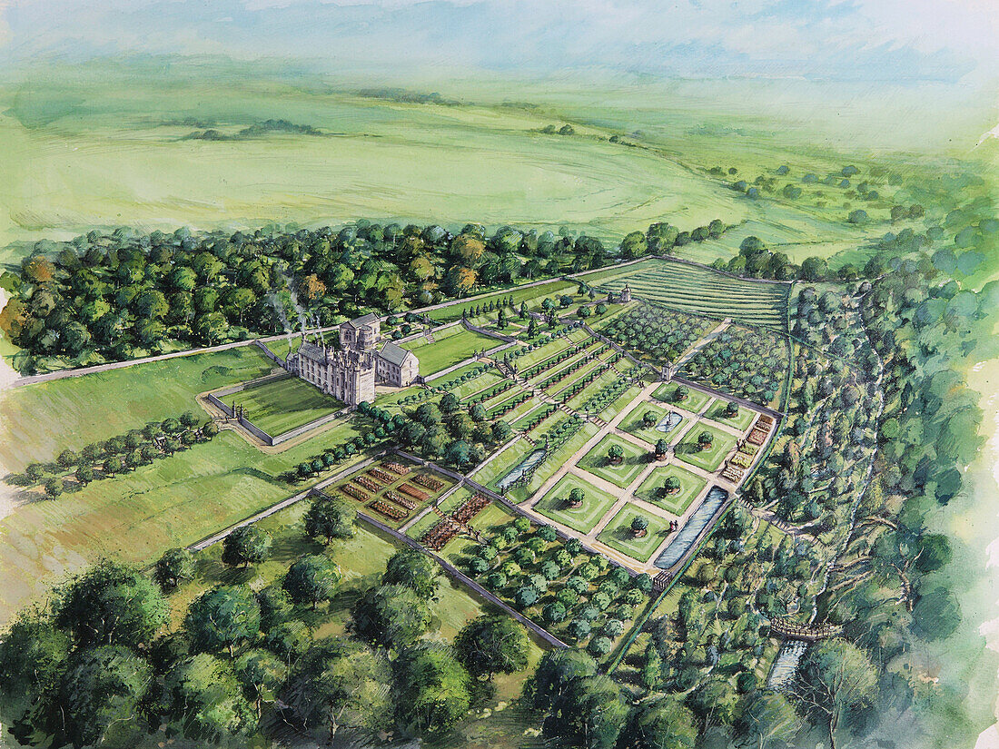 Hylton castle, early 18th century, illustration
