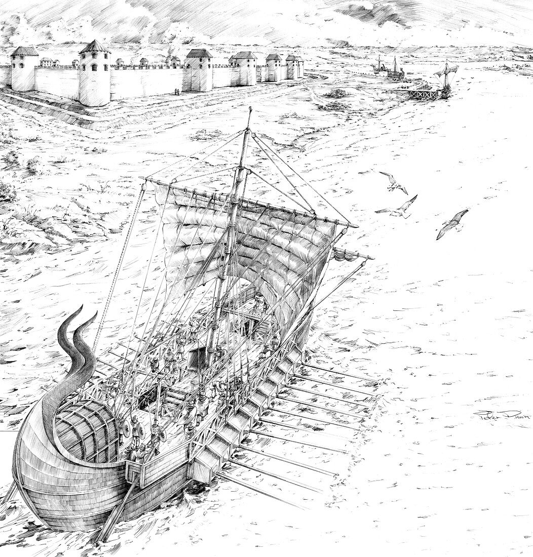 Roman galley, c4th century, illustration