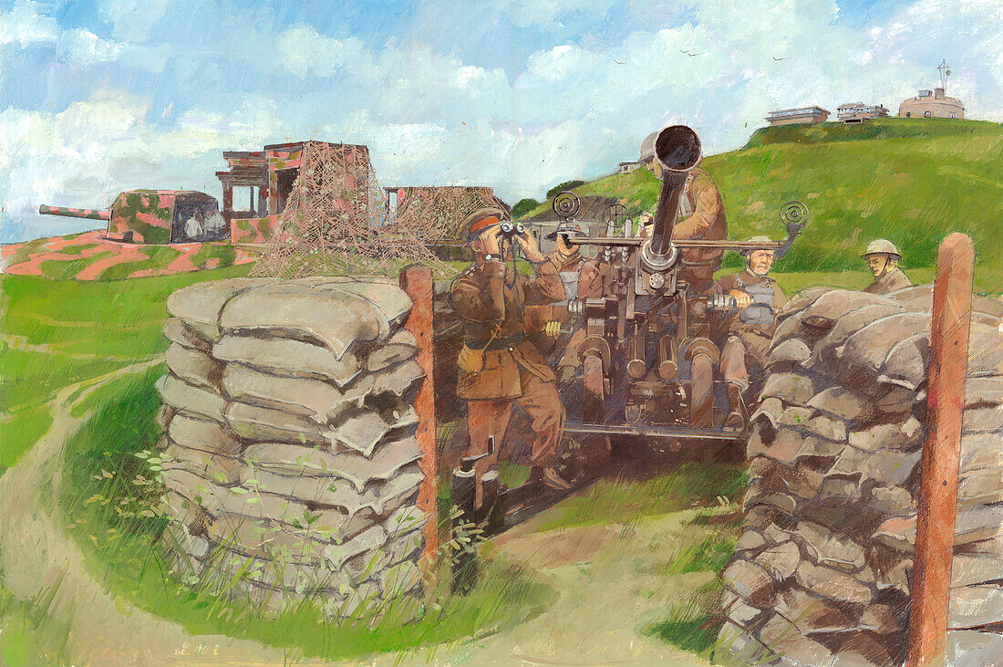 Bofors gun, Pendennis Castle, c1943, illustration