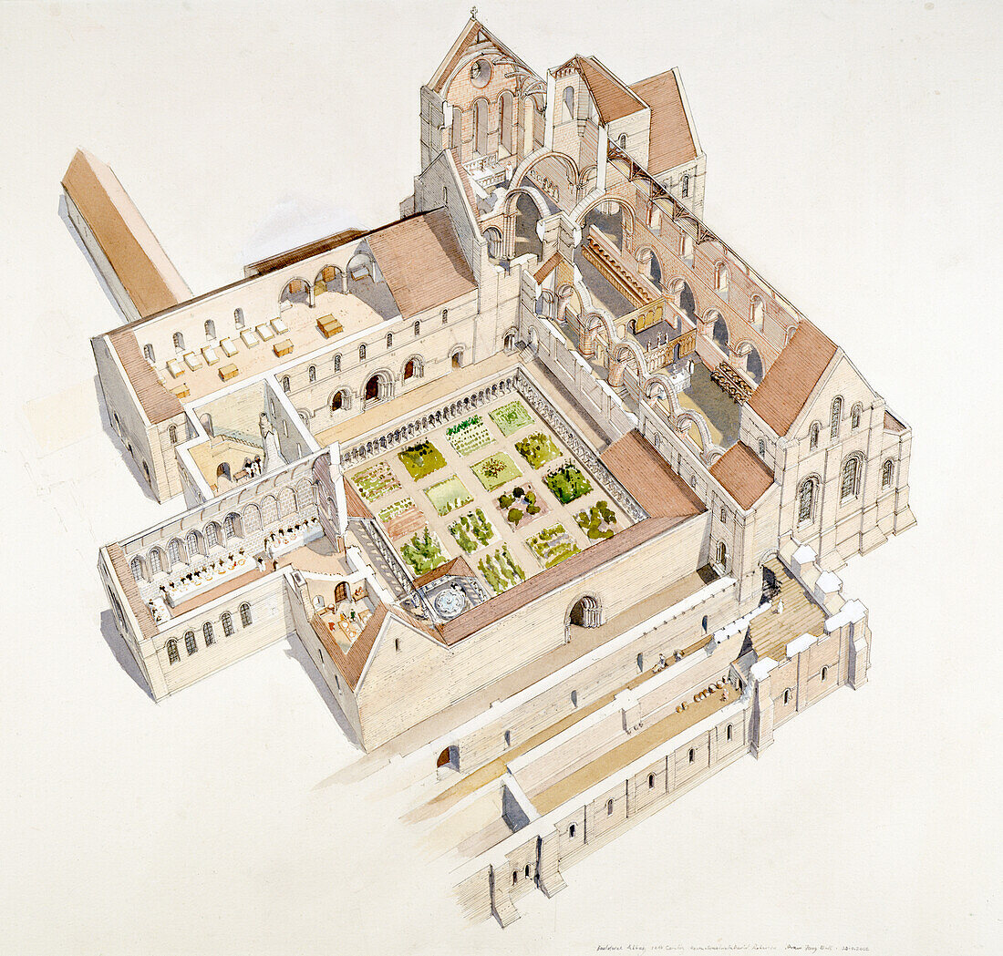 Buildwas Abbey, 12th century, illustration