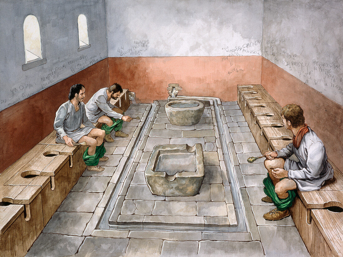 Roman latrine, 2rd century, illustration