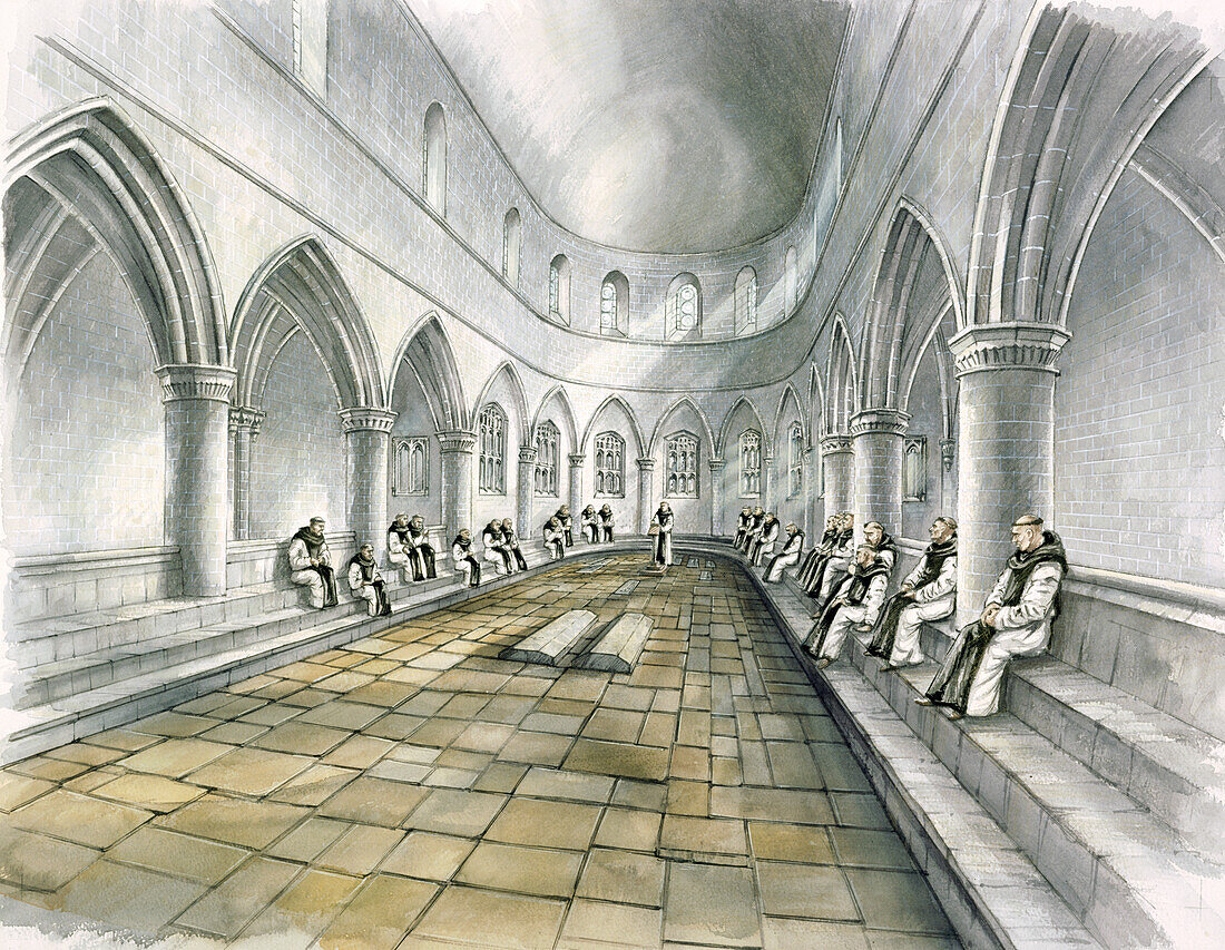 Rievaulx Abbey, 14th century, illustration