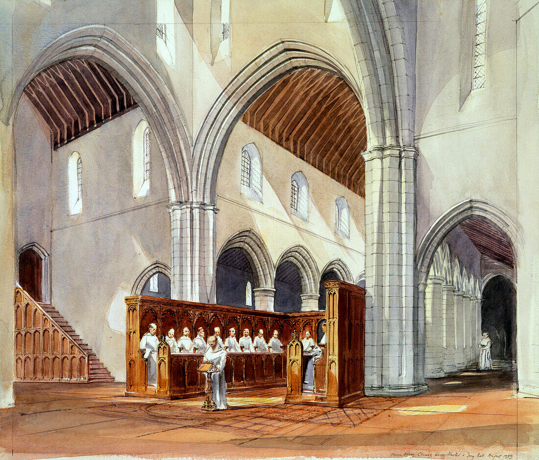 Monks at Rievaulx Abbey, North Yorkshire, illustration