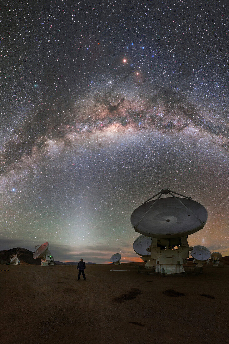 Man staring at the night sky, ALMA, Chile