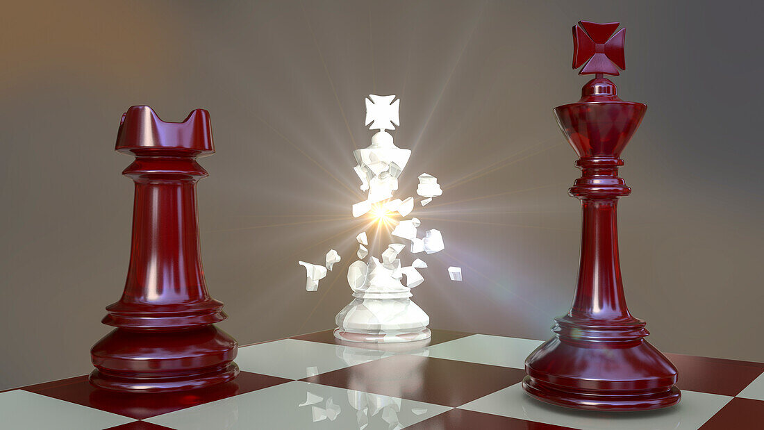 Destruction of a chess king, conceptual illustration