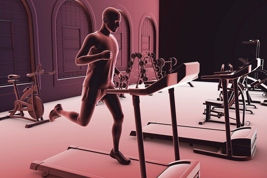 Man running on a treadmill, illustration