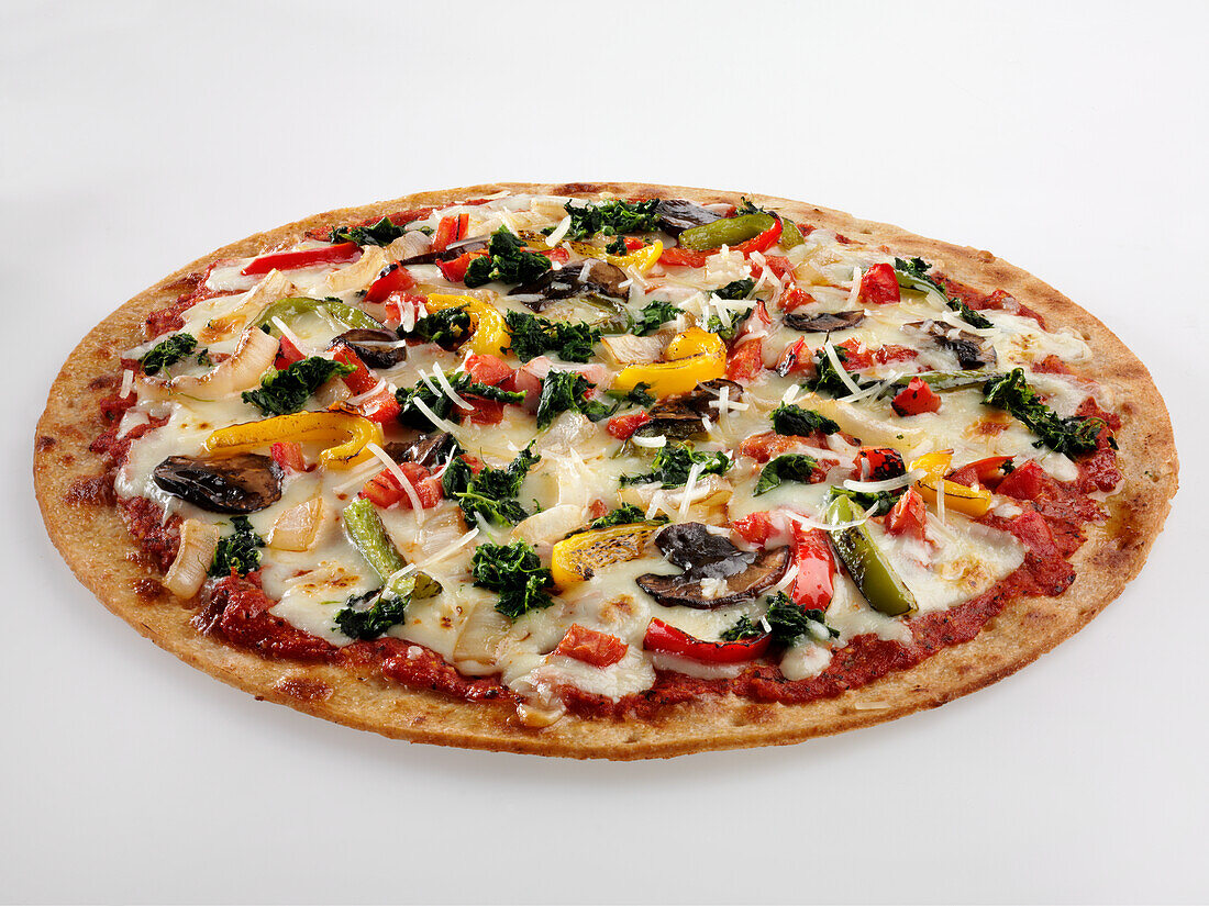 Vegetable pizza with thin crust