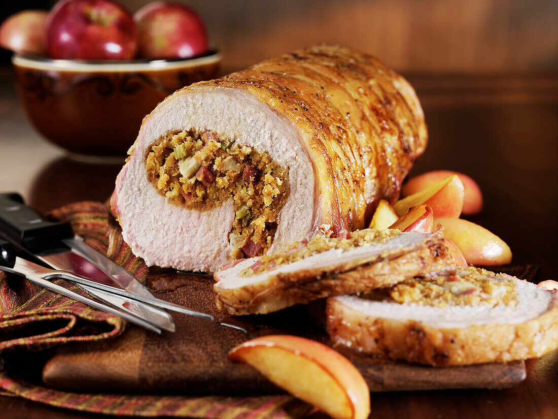 Stuffed pork loin with baked apples