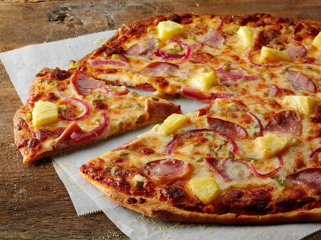 Tropical pizza with pineapple