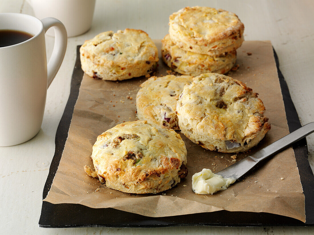 Savory sausage-apple-cheese scones