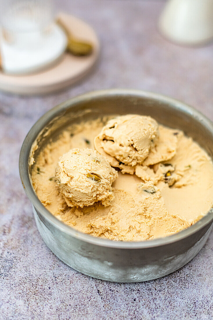 No-churn ice cream made with whipped cream, condensed milk and caramel biscuits
