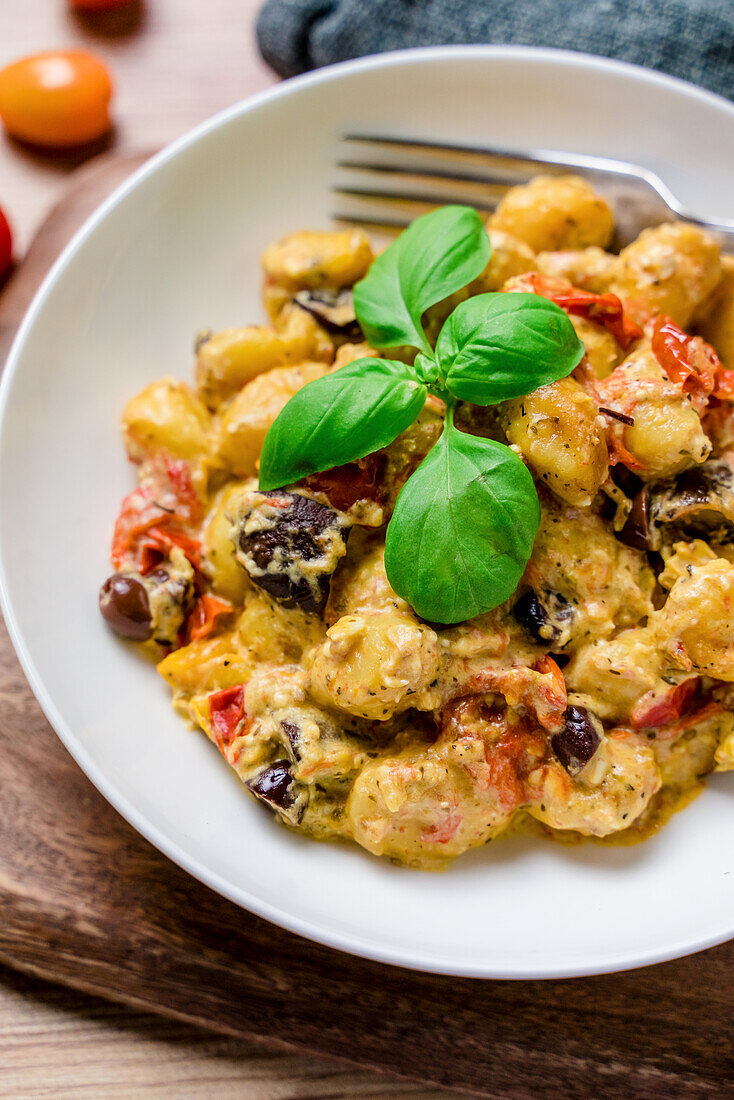 Mediterrane Feta-Gnocchi aus dem Ofen mit Pilzen, Oliven und Tomaten