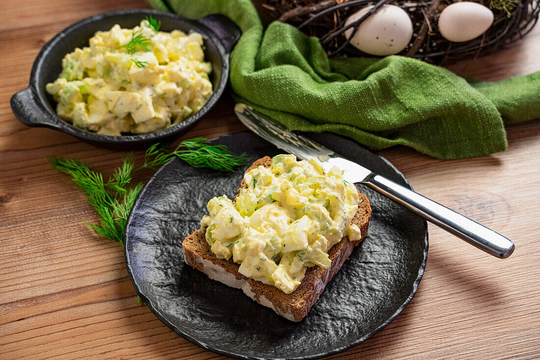 Healthier egg salad with eggs, celery and Greek yogurt