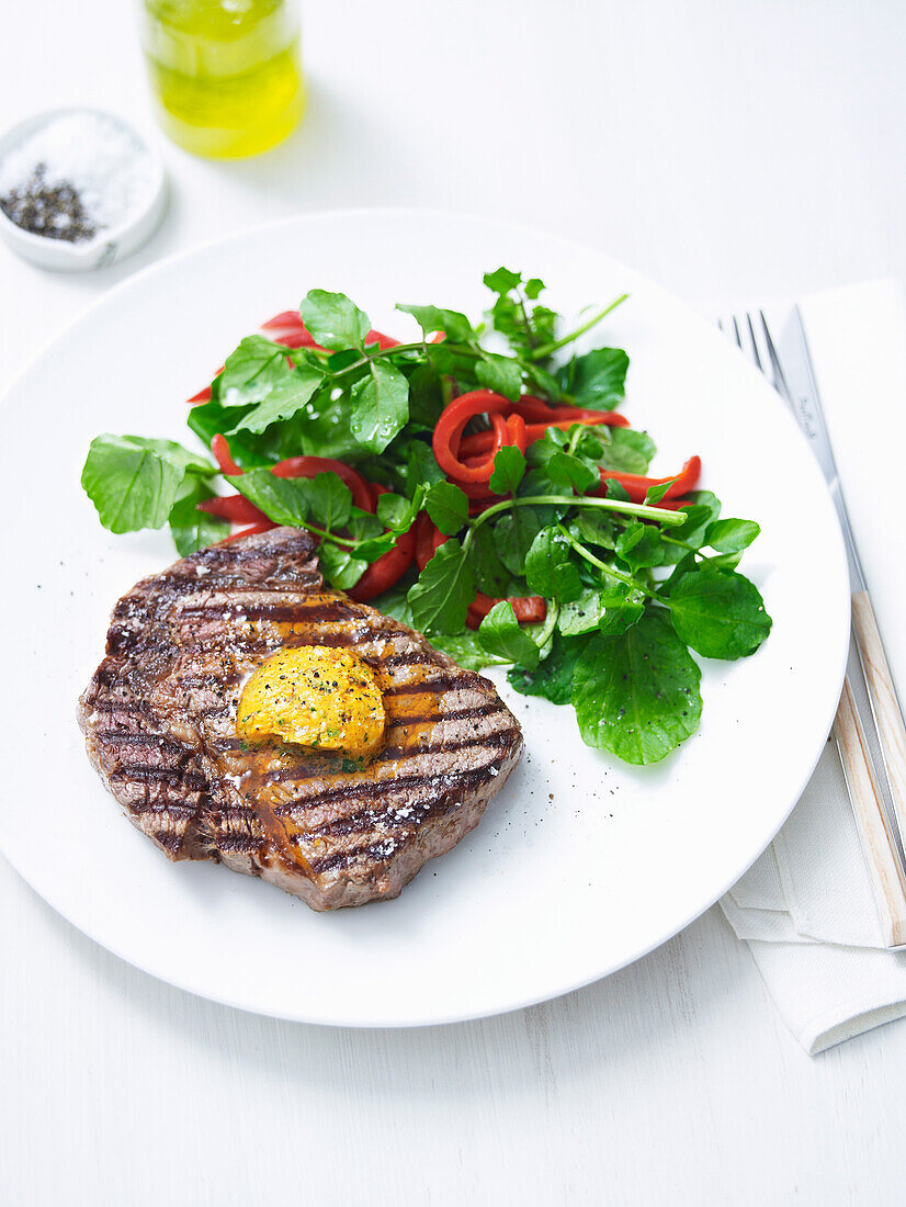 Grilled scotch fillet with anchovy butter