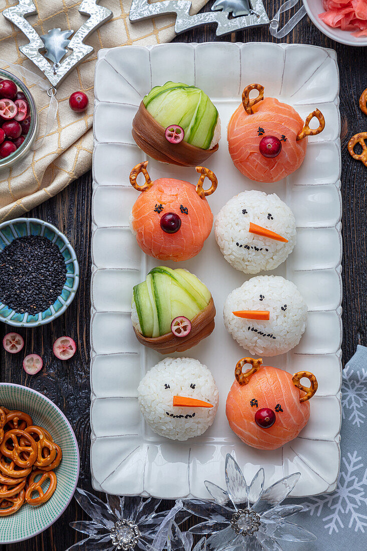 Fun Temari sushi for Christmas