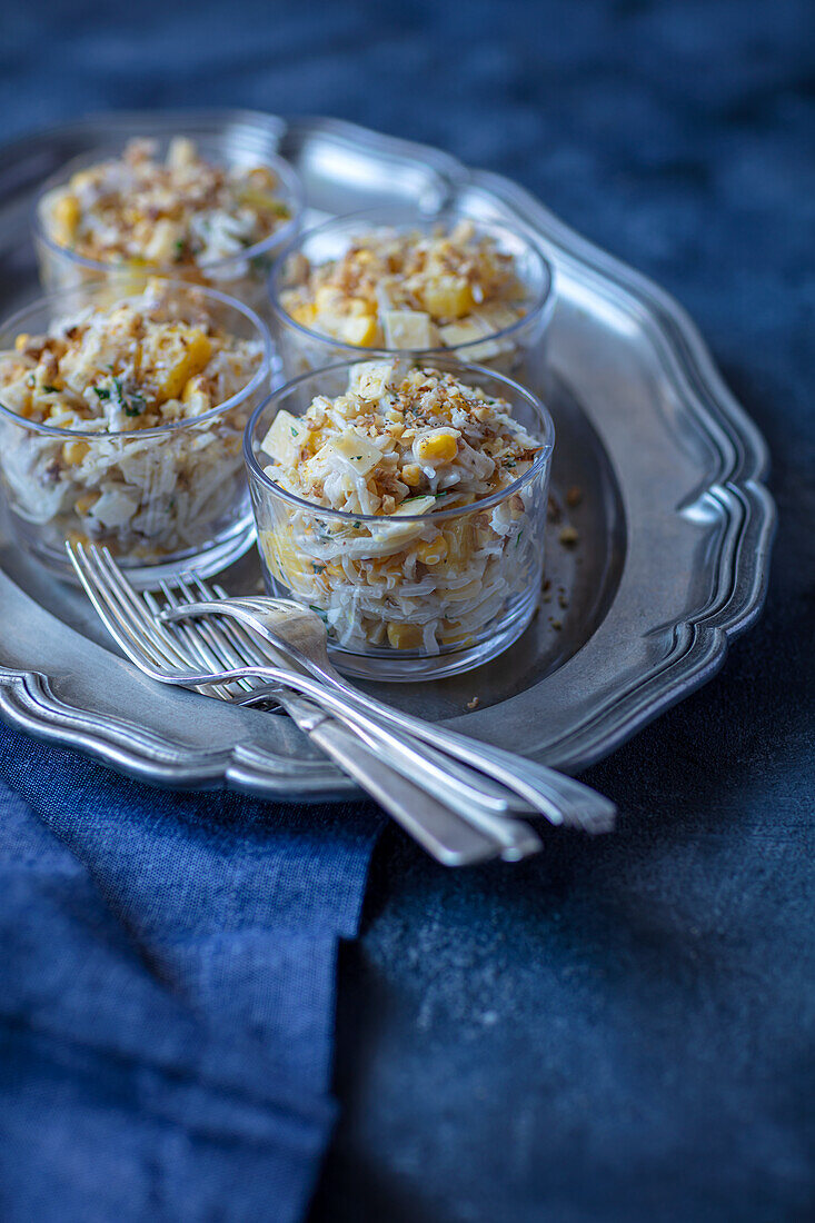 Vegetable salad with celeriac, corn and pineapple